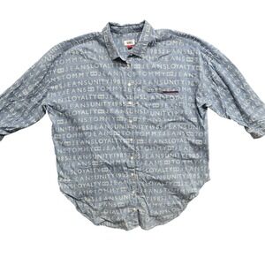 Tommy‎ Jeans Women's Button-Down Shirt All Over Logo Print Oversized Medium